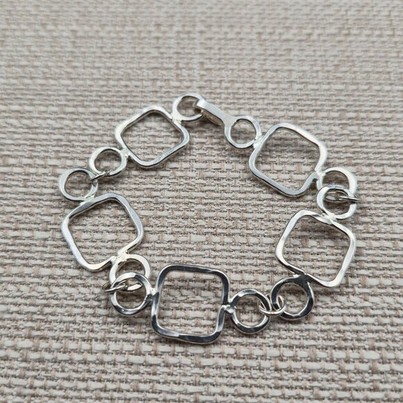 Jewelry - 7 Inch Sterling Silver Squares And Circles Handmade Bracelet B912
